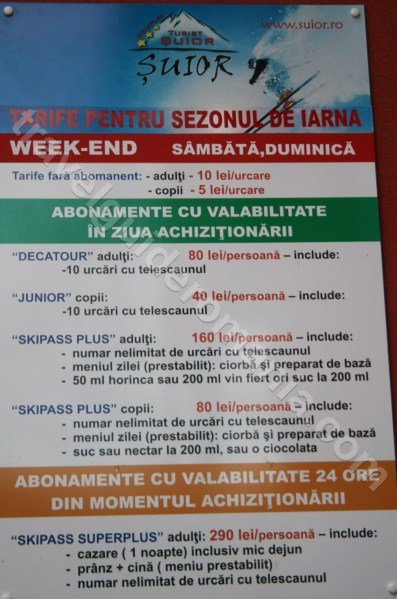 Skipass costs - Suior ski resort