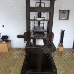 Manual pear-wood typography press at Neamt Museum Monastery