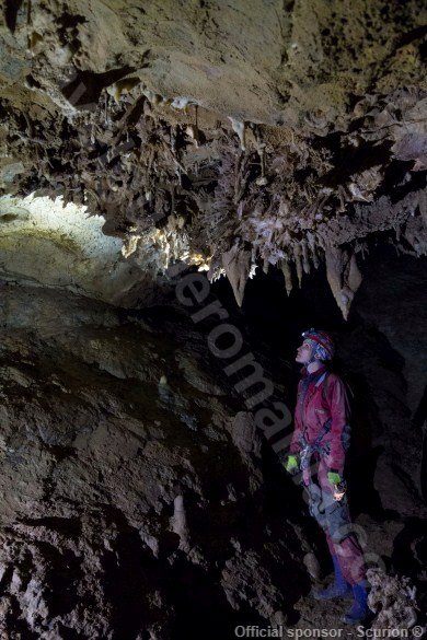 Hall with Aragonite ( -85m ) Adventure guided trips in Romania - V5 cave
