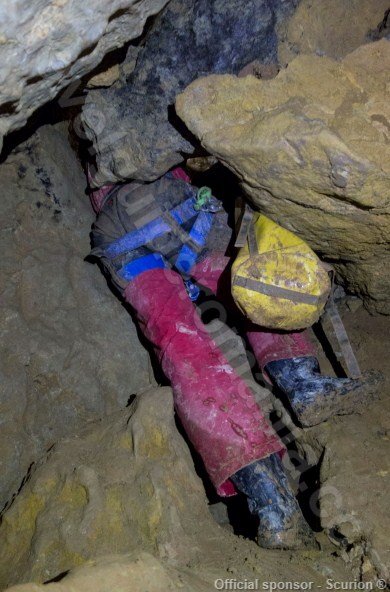 Narrow passage in V5 cave Caving in Romania - deepest caves in Romania