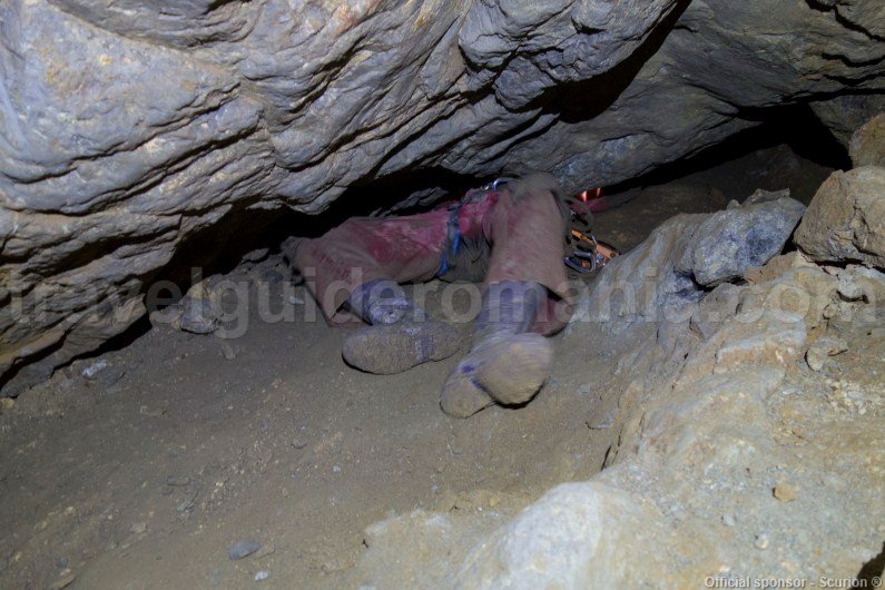 Narrow horizontal passage in V5 cave - Apuseni Mountains
