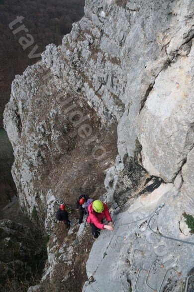 Climbing a via ferrata route